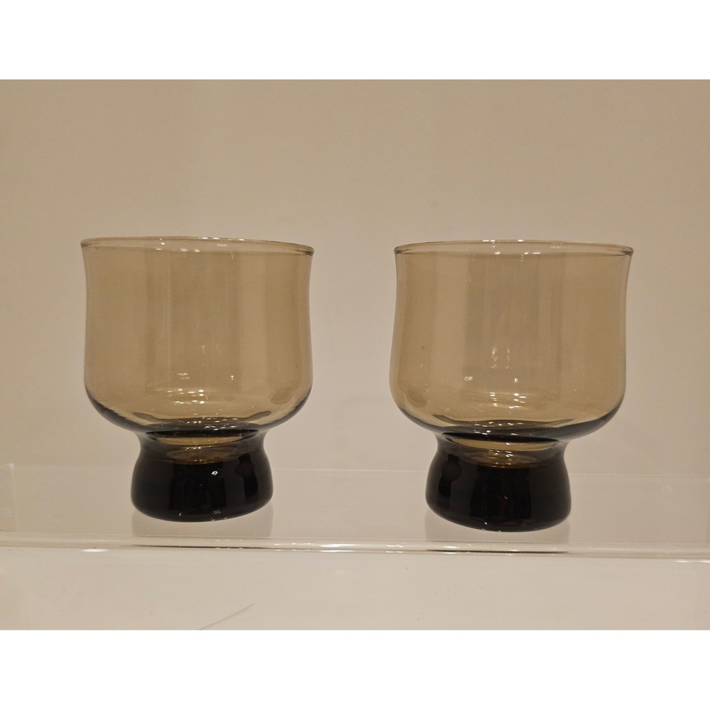 Vintage Smoky Brown Glass Tumblers Anchor Hocking Tivoli Set of 2 MCM 5in‎
